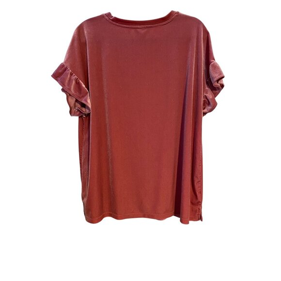 Old Navy Women 1X Plus Top Bright Pink Velvet Glitter Short Sleeve Quiet Luxury - Picture 2 of 15